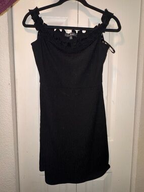Lulu's Black Ruffle-Trim Knit Mini Dress